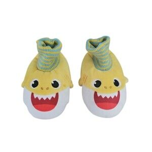 Baby Shark Plush Slippers Kids 5 6 Yellow Character House Shoes Non Slip Cozy